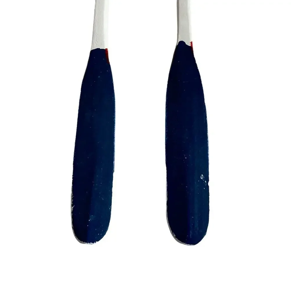 Vintage Wooden Canoe Oar Paddle Christmas Ornament Hand Painted Tree Pair Cabin